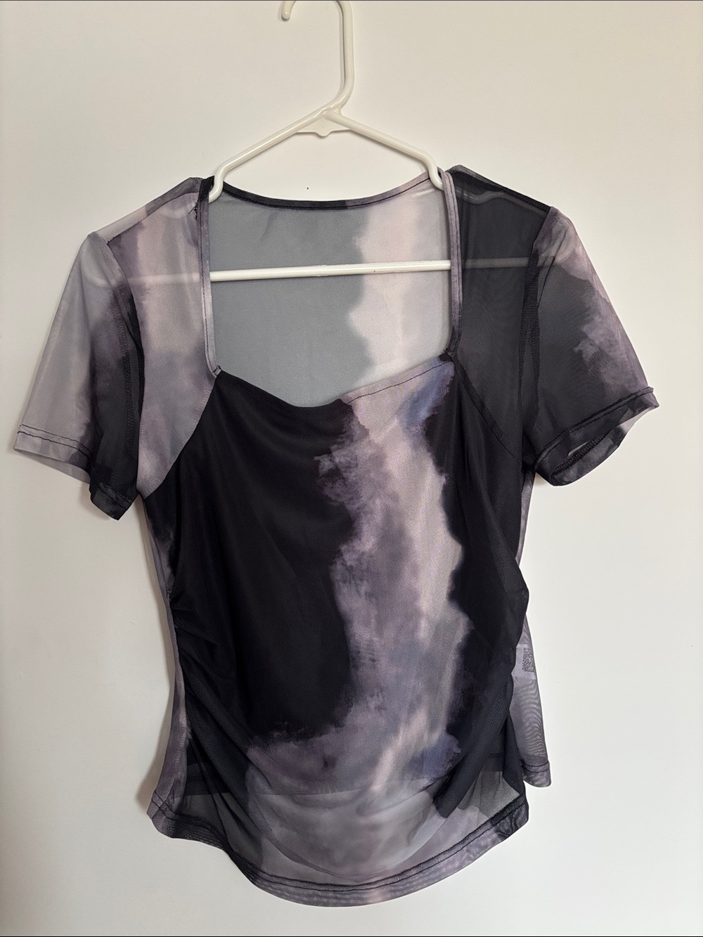 SHEIN Black and Gray Sheer Short Sleeve Overlay Top